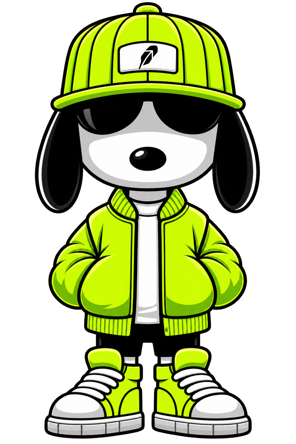 HODIE mascot in neon lime streetwear